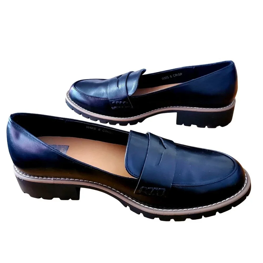 DV Dolce Vita 8 Lug Loafer Crisp Chunky Heel Slip On Shoes Vegan Suede Black